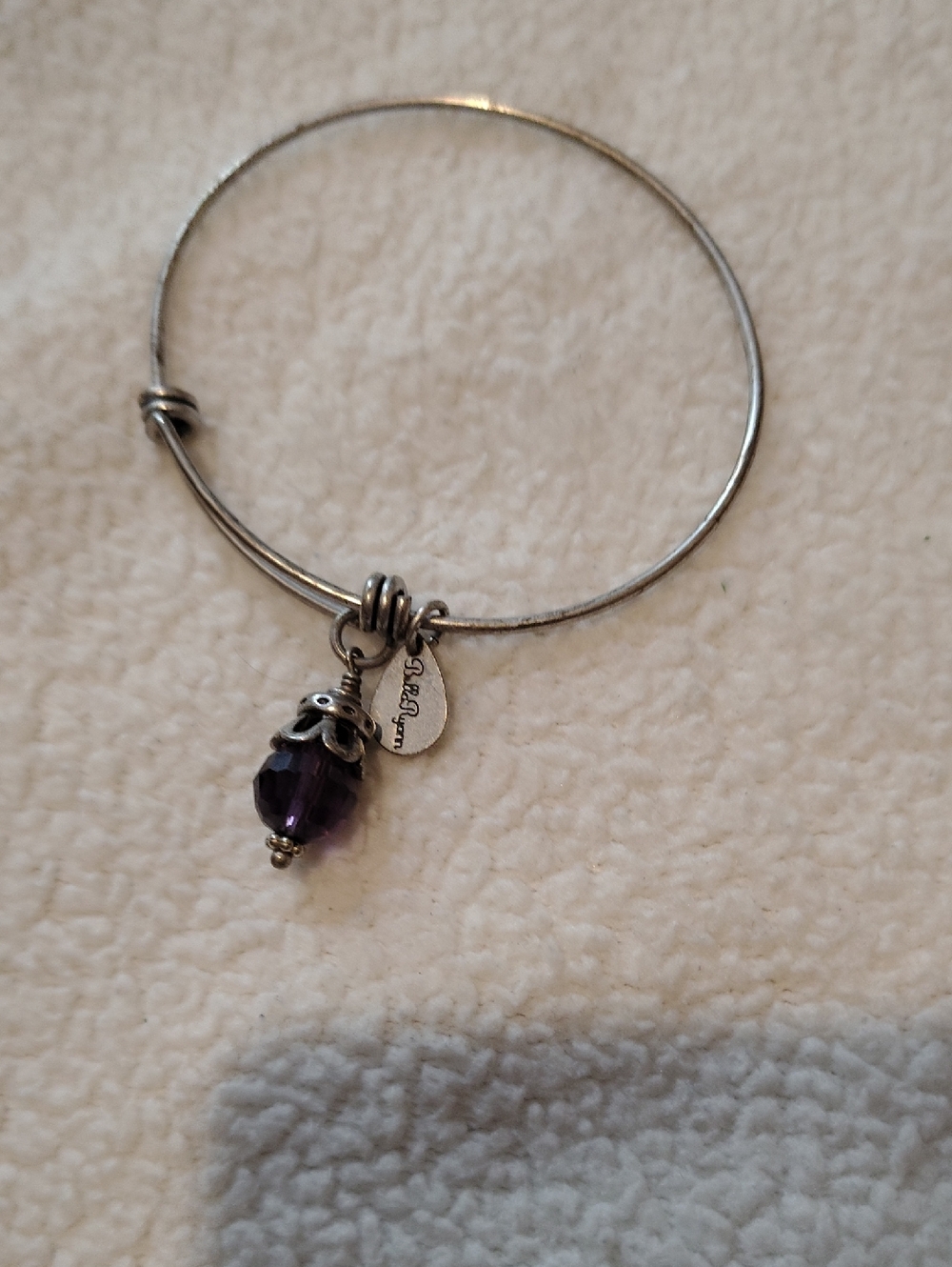 Bella Ryann Silver Bangle with Purple Glass Charm